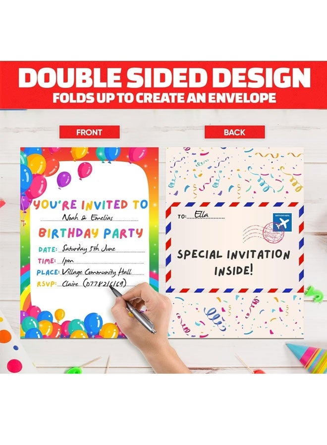 Rainbow Balloon-Themed Children's Birthday Party Invitations Set with Foldable Envelope Design, Includes 36 Vibrant Holographic Stickers, Premium Quality Cardstock, Fun & Festive Invitation Supplies  - Image 3