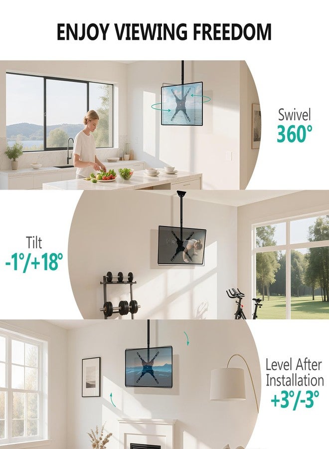 والي حامل تلفزيون سقفي من والي لأجهزة تلفزيون LCD وLED وOLED و4K مقاس 26-65 بوصة، حامل تلفزيون معلق على السقف قابل للتعديل لأعلى ولأسفل، مناسب للصالات الرياضية والباحات والشرفات، يتحمل وزنًا يصل إلى 110 رطل، أقصى مقاس VESA 400x400 مم (CM2665)، أسود - Image 4