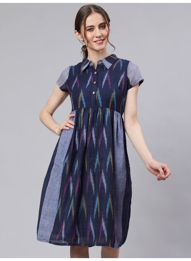 AKS Blue Ikat Skater Dress  - Image 1