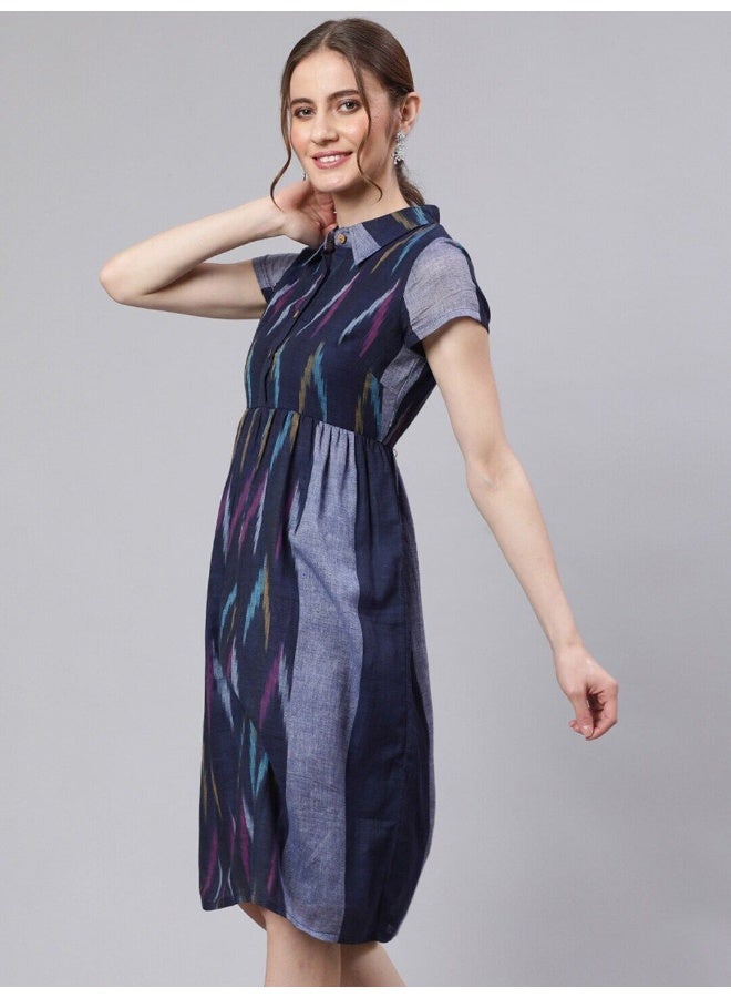 AKS Blue Ikat Skater Dress  - Image 5