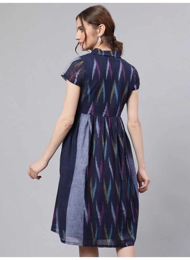 AKS Blue Ikat Skater Dress  - Image 4