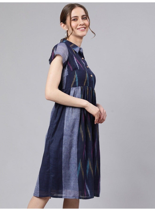 AKS Blue Ikat Skater Dress  - Image 3