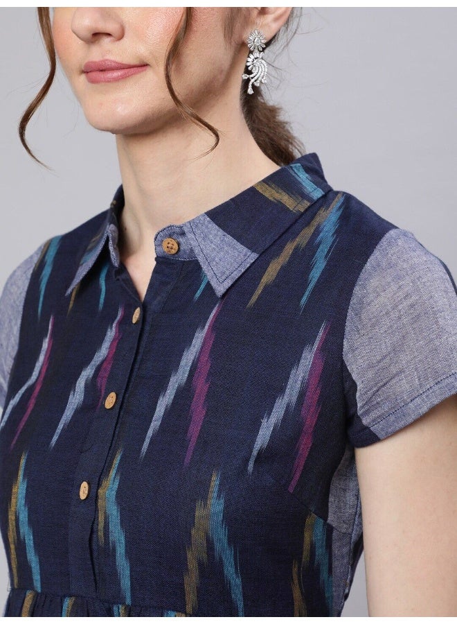 AKS Blue Ikat Skater Dress  - Image 2