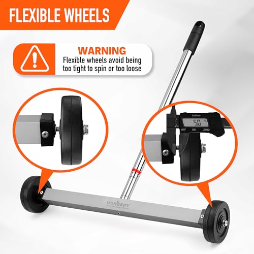 HORUSDY 17Inch Rolling Magnetic Sweeper with Wheels Adjustable Handle 88Pound Capacity HeavyDuty Magnet to Pick Up Nails - Image 3