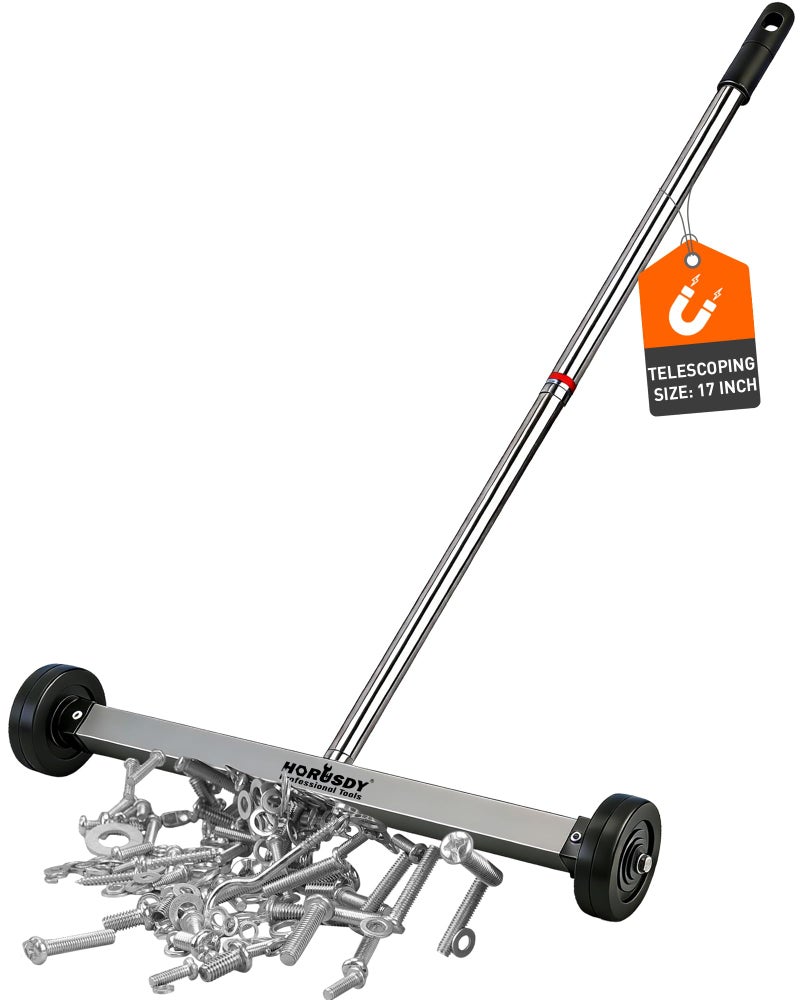 HORUSDY 17Inch Rolling Magnetic Sweeper with Wheels Adjustable Handle 88Pound Capacity HeavyDuty Magnet to Pick Up Nails - Image 2