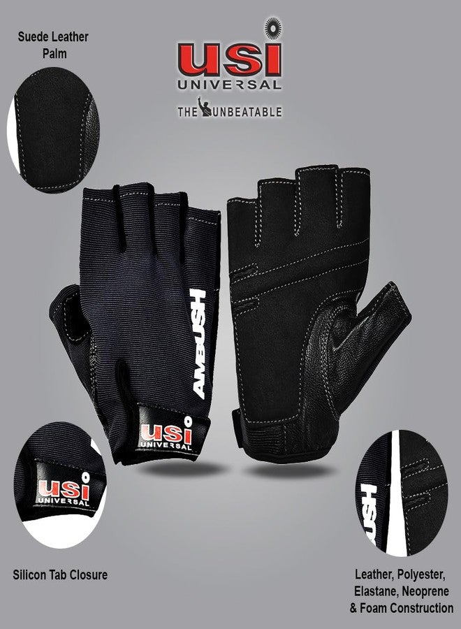 USI UNIVERSAL قفازات USI Universal 733A Ambush Fitness Gym، قفازات رفع الأثقال، مصنوعة من الجلد والبوليستر والإيلاستين والنيوبرين، مع هيكل من الفوم (صغير، رمادي) - Image 2