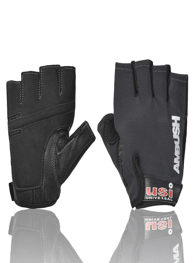 USI UNIVERSAL قفازات USI Universal 733A Ambush Fitness Gym، قفازات رفع الأثقال، مصنوعة من الجلد والبوليستر والإيلاستين والنيوبرين، مع هيكل من الفوم (صغير، رمادي) - Image 1