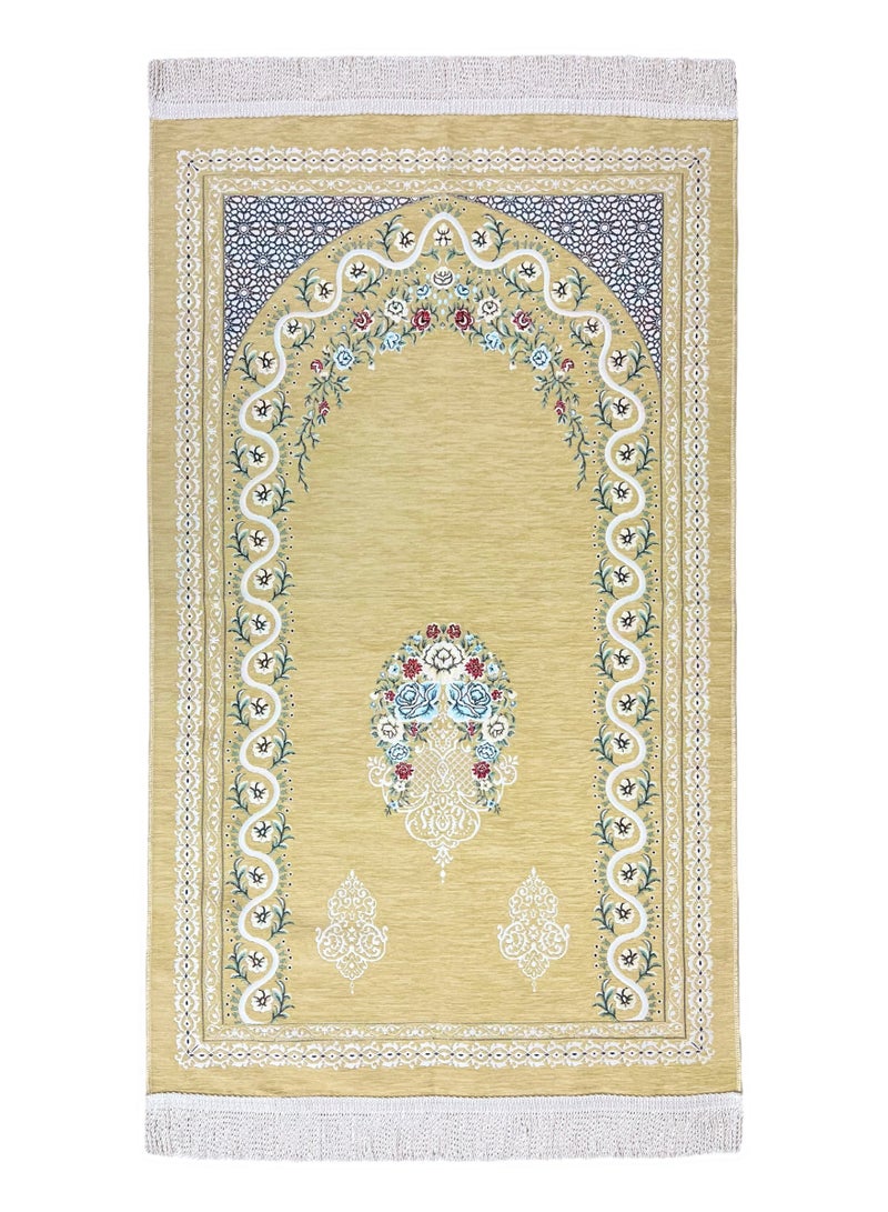 الحرائر  سجادة صلاة فاخرة من قماش الشانيل طويلة الأمد وذات جودة عالية برسوم وزخارف إسلامية مزهرة وألوان متعددة تناسب جميع الأذواق 120X70 سم - Image 1
