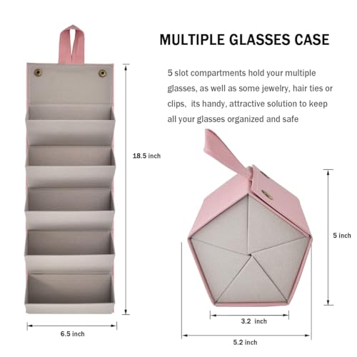 Kenpal Sunglasses Storage Organizer Holder Foldable Travel Case with 5 Slot Compartments for Multiple Glasses Mosaic Pink - Image 3