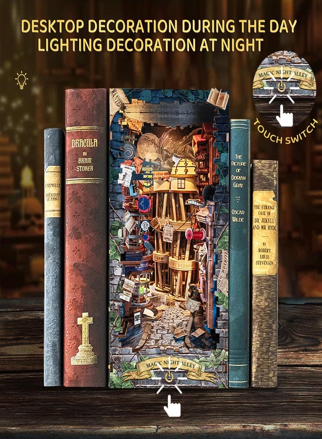 Spilay DIY Dollhouse Booknook Kit,DIY Bookshelf kit,Bookends Model Build kit,Handmade Crafts Gifts for Birthday Christmas (Magical Night Alley with LED Lights, English Manual) - Image 5