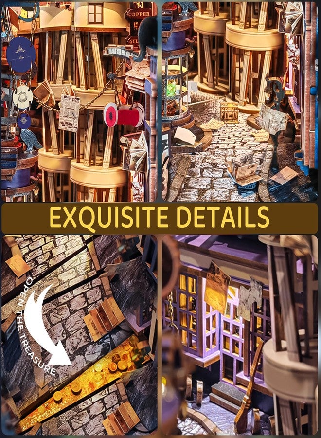 Spilay DIY Dollhouse Booknook Kit,DIY Bookshelf kit,Bookends Model Build kit,Handmade Crafts Gifts for Birthday Christmas (Magical Night Alley with LED Lights, English Manual) - Image 3