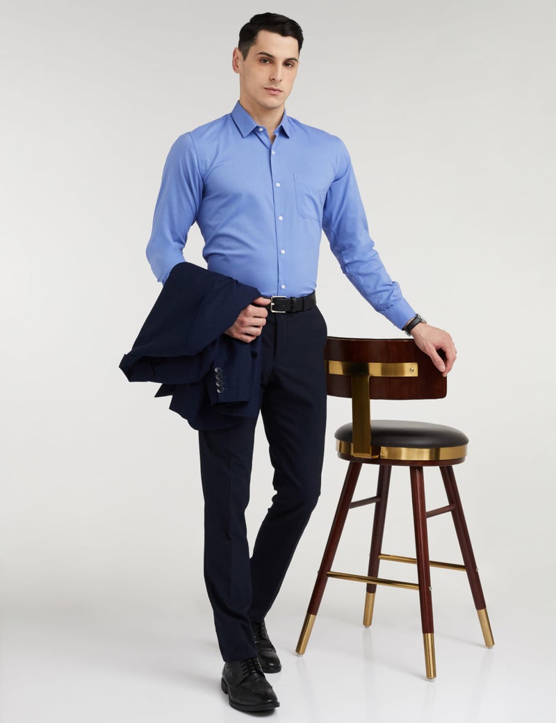 Peter England Men's Everday Regular Fit Solid Shirt | Cotton Rich | 5-Pin Pocketing Medium Blue - Image 2