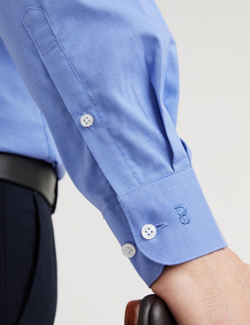 Peter England Men's Everday Regular Fit Solid Shirt | Cotton Rich | 5-Pin Pocketing Medium Blue - Image 4