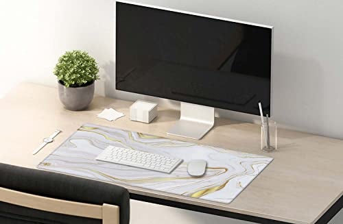 SSOIU White Gold Marble Desk Mat, Desk Pad, Large Mousepad, Large Mouse Pad 35.5" x 15.7" XXL Extended Gaming Mouse Pad Mat with Non-Slip Base Stitched Edge Mousepad for Computer - Image 5