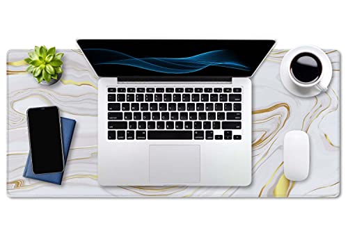SSOIU White Gold Marble Desk Mat, Desk Pad, Large Mousepad, Large Mouse Pad 35.5" x 15.7" XXL Extended Gaming Mouse Pad Mat with Non-Slip Base Stitched Edge Mousepad for Computer - Image 4