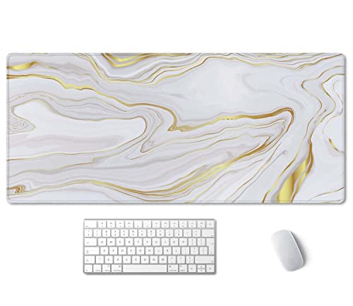 SSOIU White Gold Marble Desk Mat, Desk Pad, Large Mousepad, Large Mouse Pad 35.5" x 15.7" XXL Extended Gaming Mouse Pad Mat with Non-Slip Base Stitched Edge Mousepad for Computer - Image 1