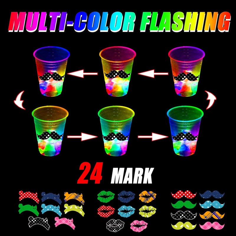mishunyus 40 Pack Glow Party Cups - for Indoor/Outdoor Party Event Fun, Flashing Color Light Up Cups for Night Event Favor Decorations Supplies with Funny Stickers - Image 5