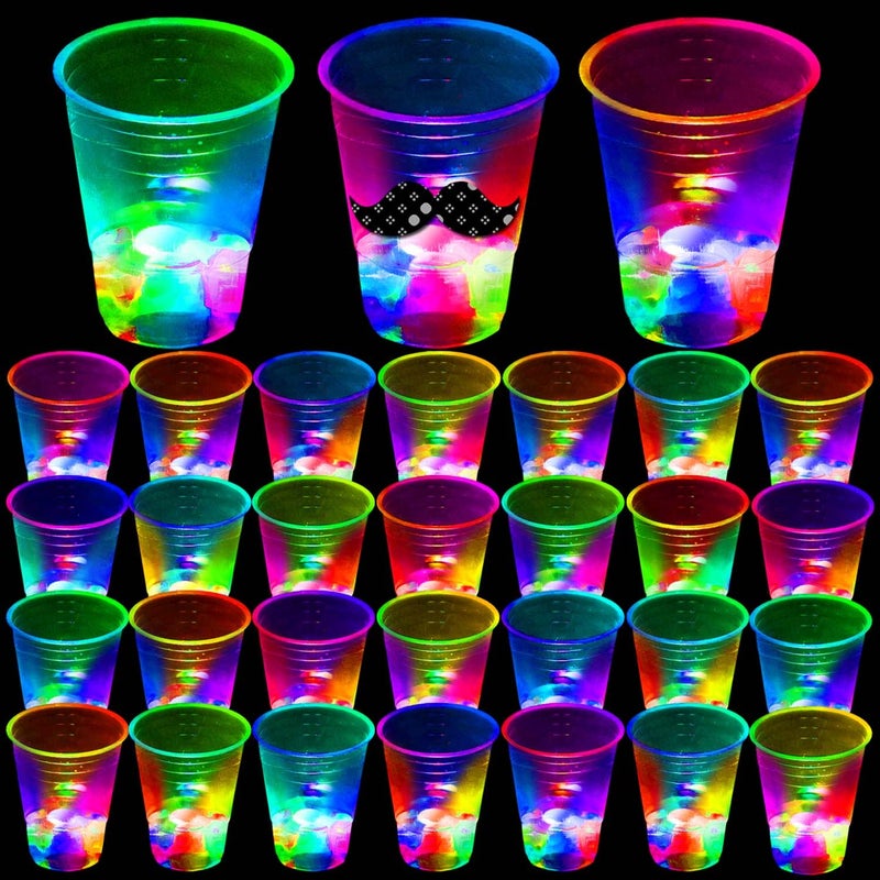 mishunyus 40 Pack Glow Party Cups - for Indoor/Outdoor Party Event Fun, Flashing Color Light Up Cups for Night Event Favor Decorations Supplies with Funny Stickers - Image 1