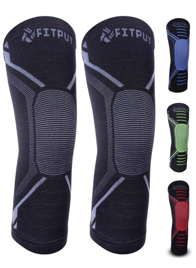 FITPUT Knitted Knee Support for Men Gym (GREY, L/Pair) Knee Braces for Sports & Workout Knee Cap For Exercise Running Cycling 3D Compression - Image 1