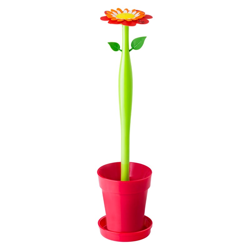 Vigar Flower Power Toilet Brush and Holder Set Toilet Bowl Cleaner with DaisyShaped Handle Flowerpot Base and Saucer for House and Bathroom Red