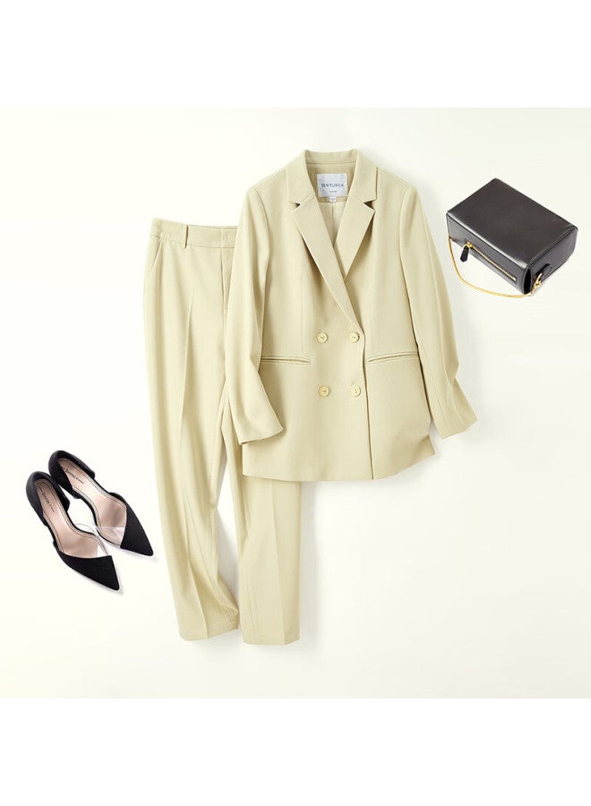 Sentubila Shangduobila Easy-care Professional Women's Suit Set For Spring And Autumn, Elegant Formal Blazer And Pants Two-piece Set, Healing Yellow, XL - Image 5