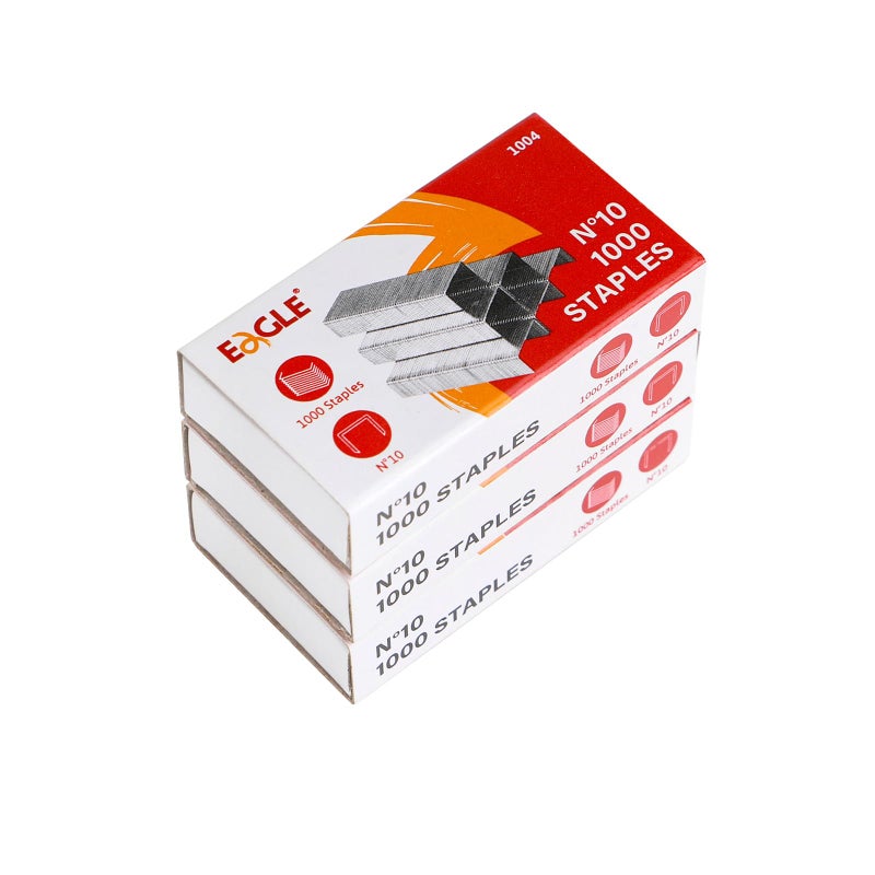 Eagle No.10 Mini Premium Staples for #10 Staplers, 1000 pcs Per Box, Pack of 3 Boxes, 3000 pcs in Total, Silver - Image 1