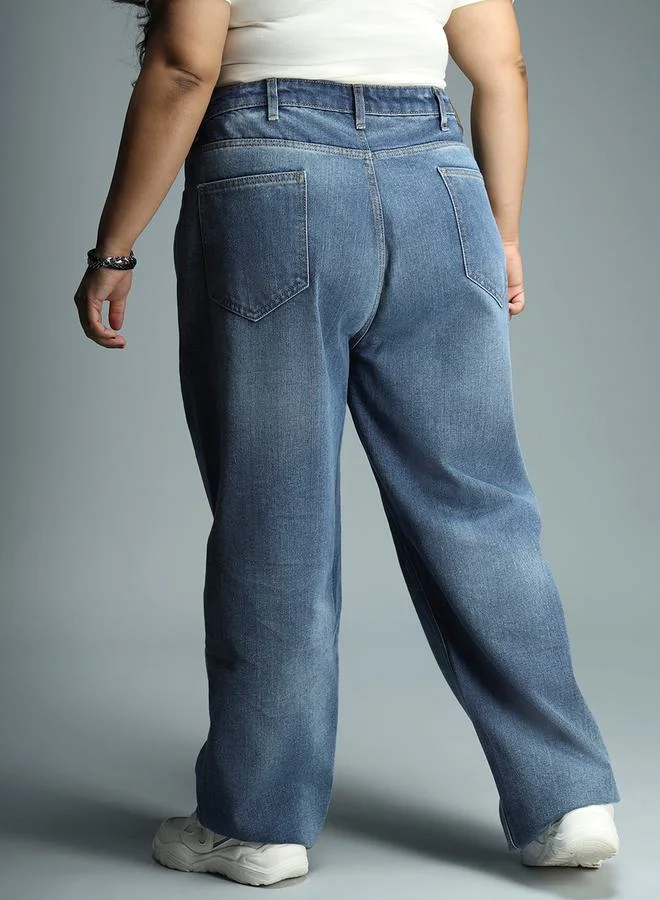 HIGH STAR Plus Light Fade Relaxed Fit Jeans with Pockets by Styli