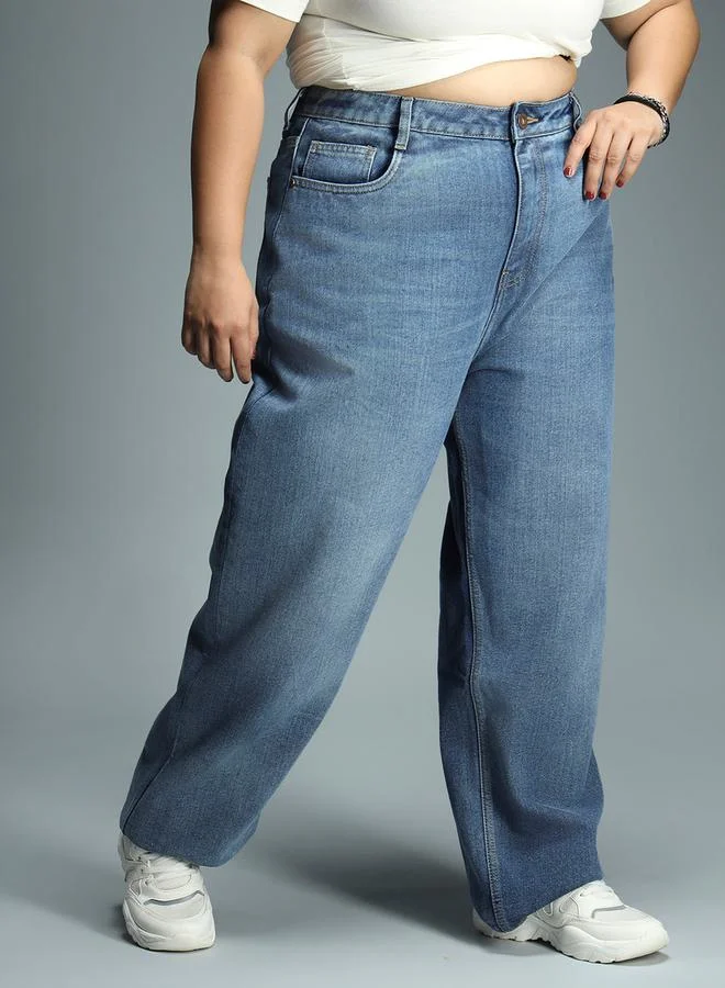 HIGH STAR Plus Light Fade Relaxed Fit Jeans with Pockets by Styli