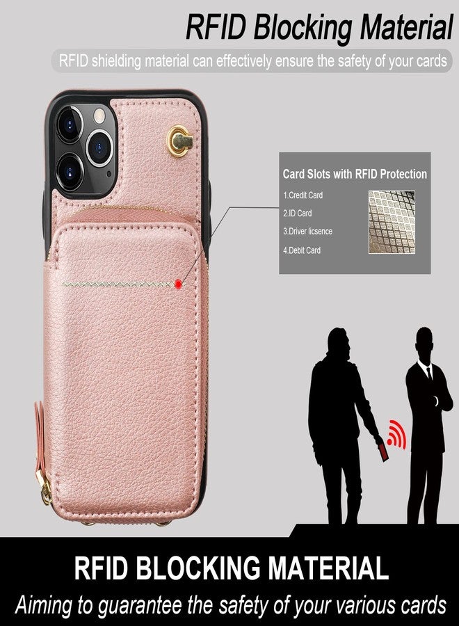 Bocasal Crossbody Wallet Case for iPhone 11 Pro Max, RFID Blocking Leather Purse Case with Card Holder, Protective Handbag Flip Cover with Zipper Wrist Strap Lanyard for Women 6.5 Inch (Rose Gold) - Image 3
