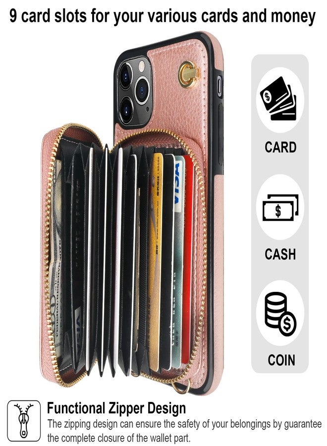 Bocasal Crossbody Wallet Case for iPhone 11 Pro Max, RFID Blocking Leather Purse Case with Card Holder, Protective Handbag Flip Cover with Zipper Wrist Strap Lanyard for Women 6.5 Inch (Rose Gold) - Image 4