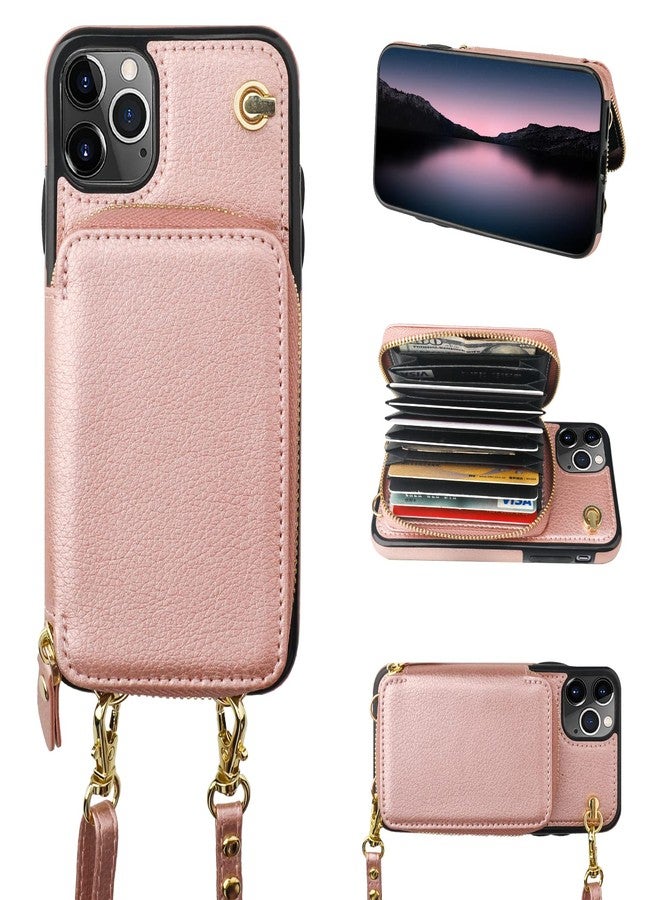 Bocasal Crossbody Wallet Case for iPhone 11 Pro Max, RFID Blocking Leather Purse Case with Card Holder, Protective Handbag Flip Cover with Zipper Wrist Strap Lanyard for Women 6.5 Inch (Rose Gold) - Image 1