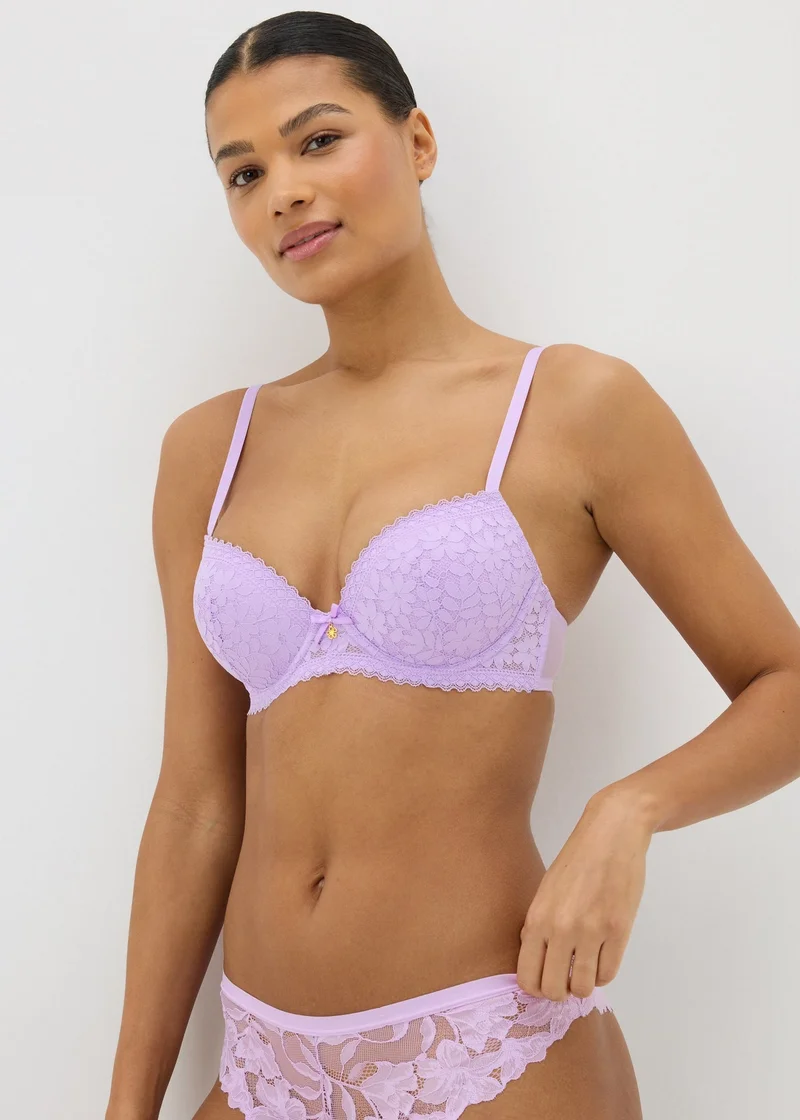 Matalan Lilac Floral Lace Bra