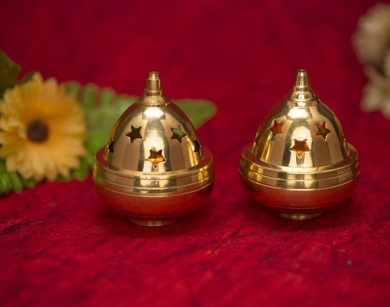 Rolimoli Pure Brass Apple Shape Akhand Diya with Star Holes Made in India 9 cm Height Golden 2pcs - Image 3