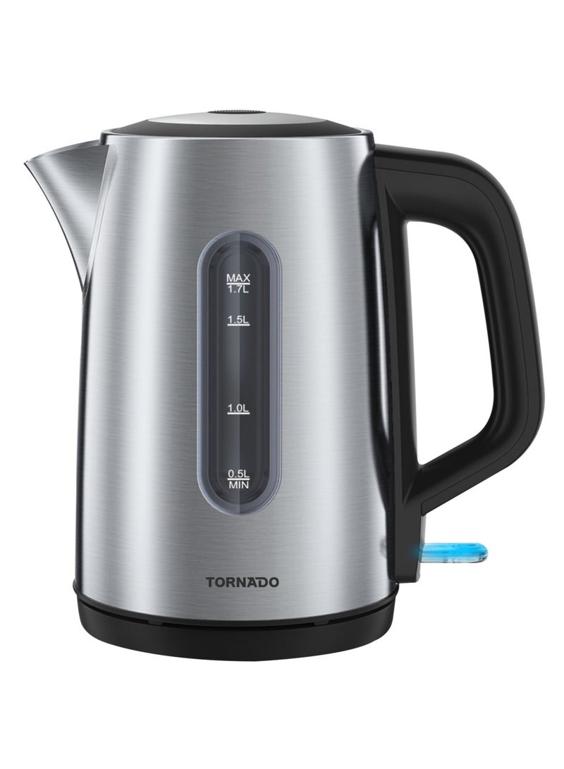 TORNADO Stainless Steel Electric Kettle 1.7 Liter, 2200W, 360° Rotational Base, Strix Control, Silver