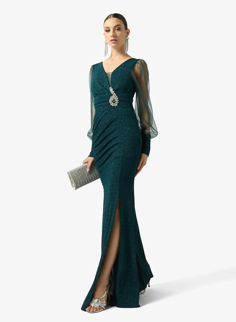 FYOR  Sheer Sleeve Sculpted Maxi Dress for Women | Best Price UAE