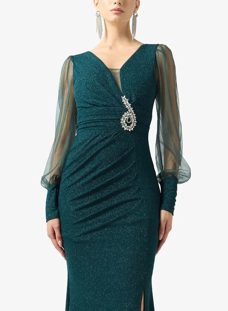 FYOR  Sheer Sleeve Sculpted Maxi Dress for Women | Best Price UAE