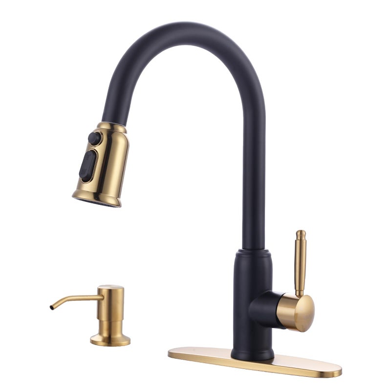 WOWOW Black Gold Kitchen Faucet with Soap Dispenser WOWOW Stainless Steel Kitchen Faucet for Sink 2 or 4 Hole High Arc Vintage Kitchen Sink Faucet with Pull Down Sprayer - Image 2