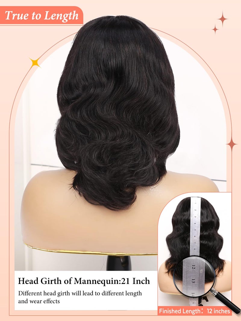 WIGNEE Natural Wave Wigs with Bangs 100% Brazilian Human Hair Fashion Wave Wigs Natural Black - Image 3