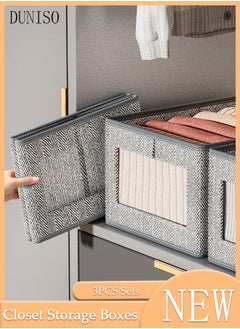 DUNISO 3 Pieces Fabric Closet Storage Organizer Set Foldable Clothes Boxes Large Capacity Wardrobe Stackable Closet Drawer with Handle for Leggings Stockings Socks Underwear  - Image 1