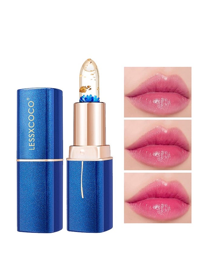 LESSXCOCO Crystal Jelly Flower Color Changing Lipstick, Transparent Moisturizing Dried Flower Color Changing Lipstick, Crystal Flower Jelly Lipstick, Magic Temperature Color Change Lipstick Lip Gloss  - Image 1
