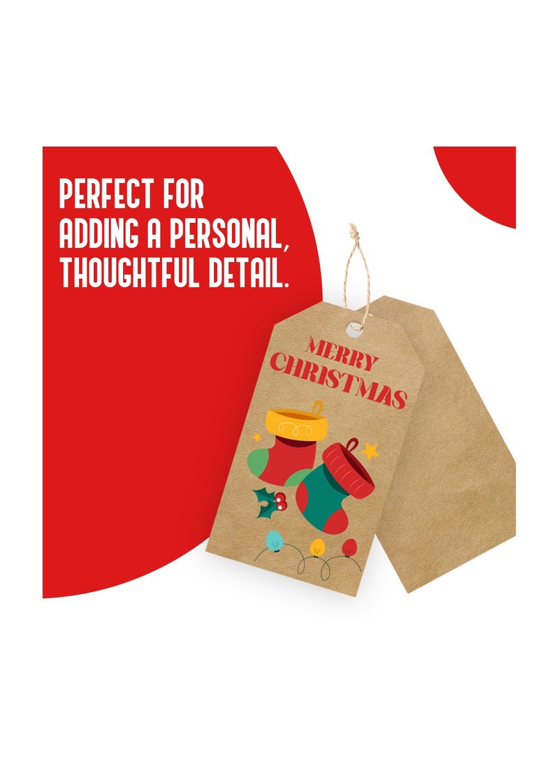PRINTSHOP4ME Christmas Gift Tags With String–Festive Holiday Paper Tags For Wrapping Gifts,Decor,Party Favors–Eco-Friendly Brown Kraft Paper Tags  - Image 4