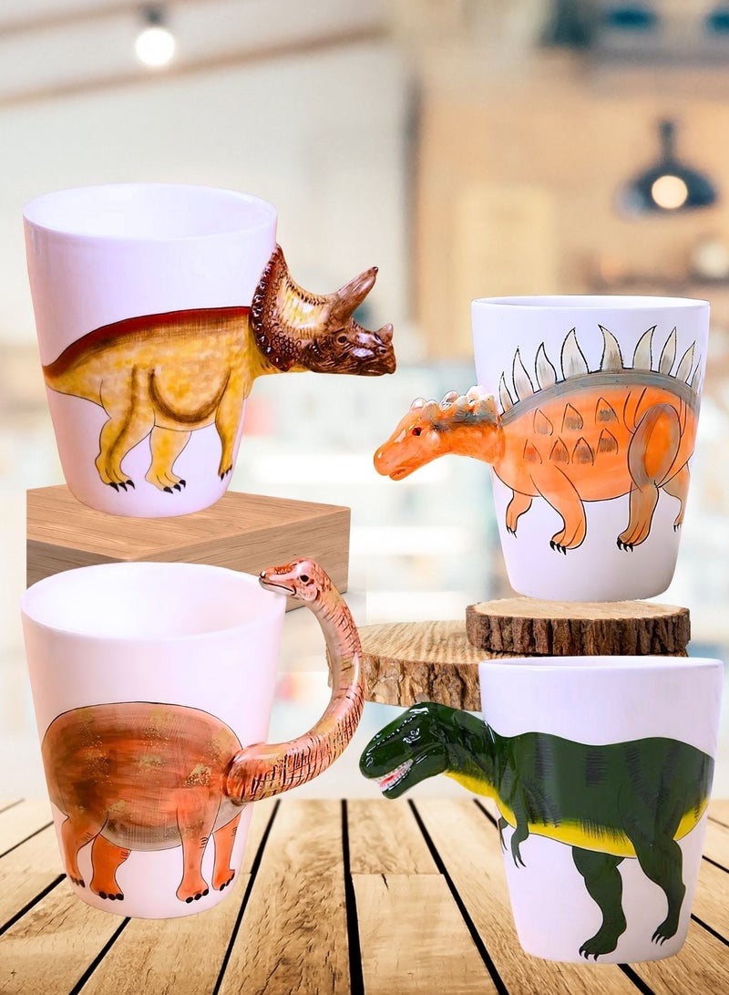 SOLARAE 3D Dinosaur Mug Collection Set of 4 Creative Art Coffee Mug, Handmade Painted Ceramic Milk Cups Mug w/ Dinosaur 3D Handle Style for Family, Friends, and Colleagues on Various Occasions - Image 1