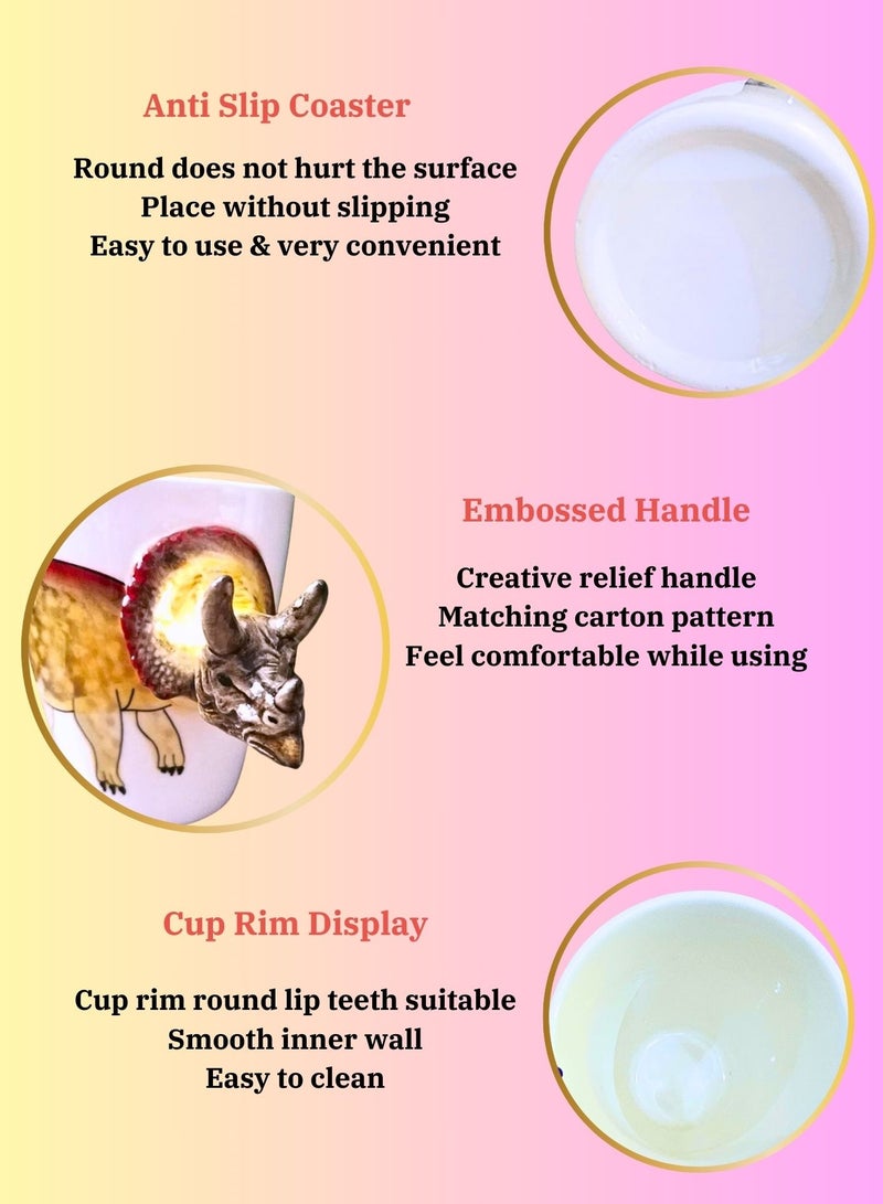 SOLARAE 3D Dinosaur Mug Collection Set of 4 Creative Art Coffee Mug, Handmade Painted Ceramic Milk Cups Mug w/ Dinosaur 3D Handle Style for Family, Friends, and Colleagues on Various Occasions - Image 2