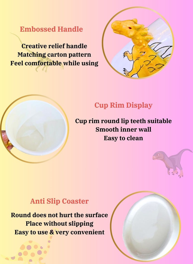 SOLARAE 3D Dinosaur Mug Collection Set of 4 Creative Art Coffee Mug, Handmade Painted Ceramic Milk Cups Mug w/ Dinosaur 3D Handle Style for Family, Friends, and Colleagues on Various Occasions - Image 3