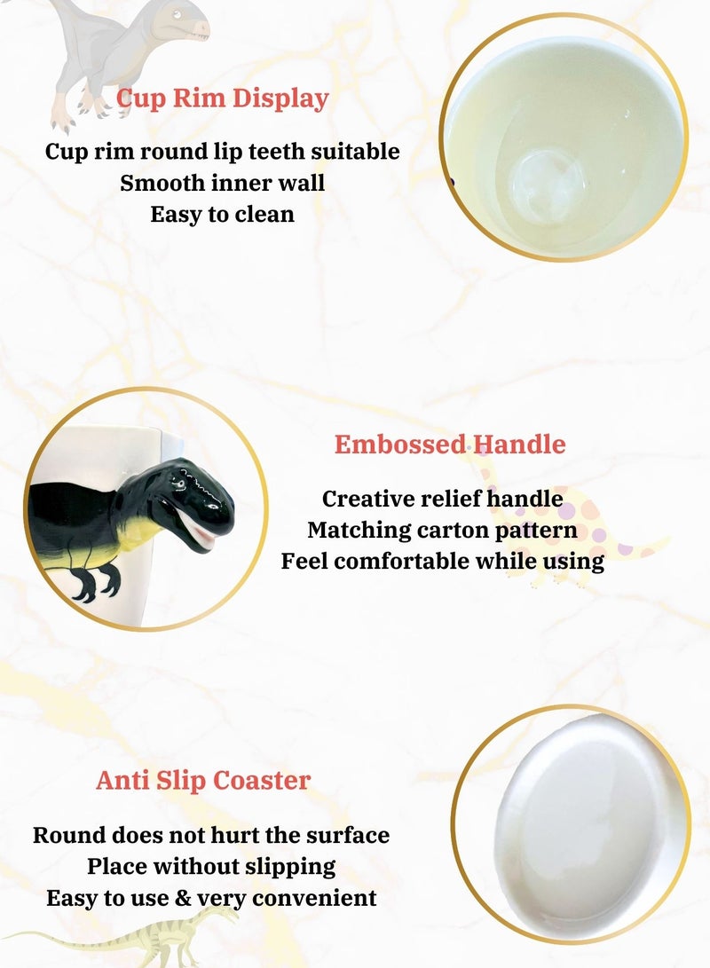 SOLARAE 3D Dinosaur Mug Collection Set of 4 Creative Art Coffee Mug, Handmade Painted Ceramic Milk Cups Mug w/ Dinosaur 3D Handle Style for Family, Friends, and Colleagues on Various Occasions - Image 4