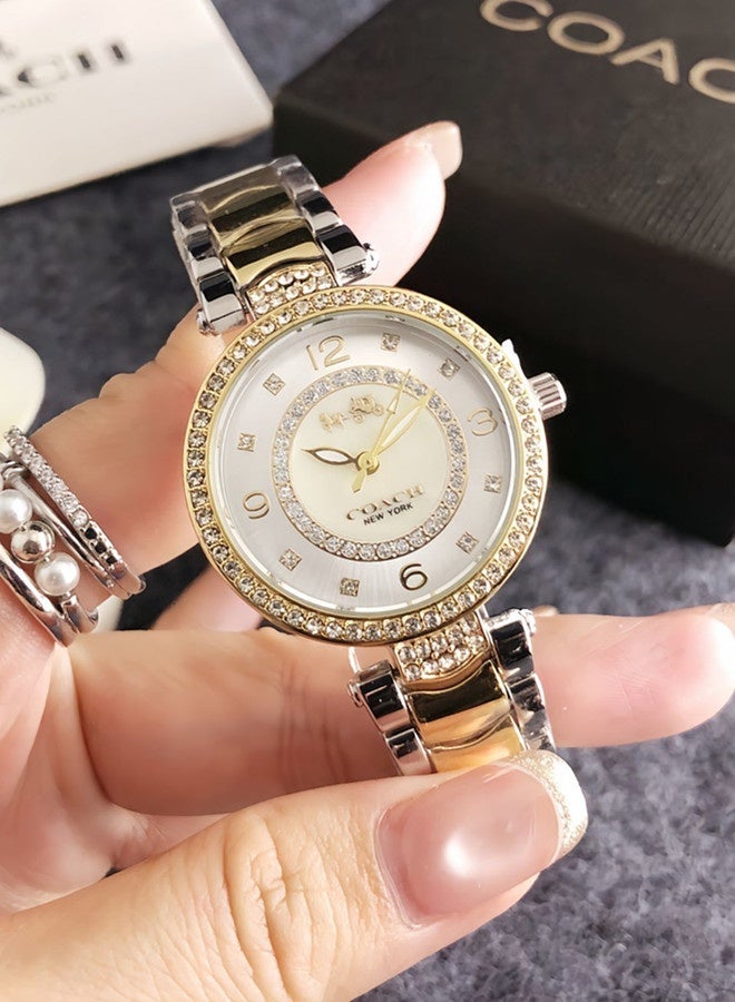 مدرب كلاسيكي للرجال والنساء الموضة متعددة الوظائف سبيكة جولة الكوارتز ساعة الفولاذ المقاوم للصدأ حزام 32 سم