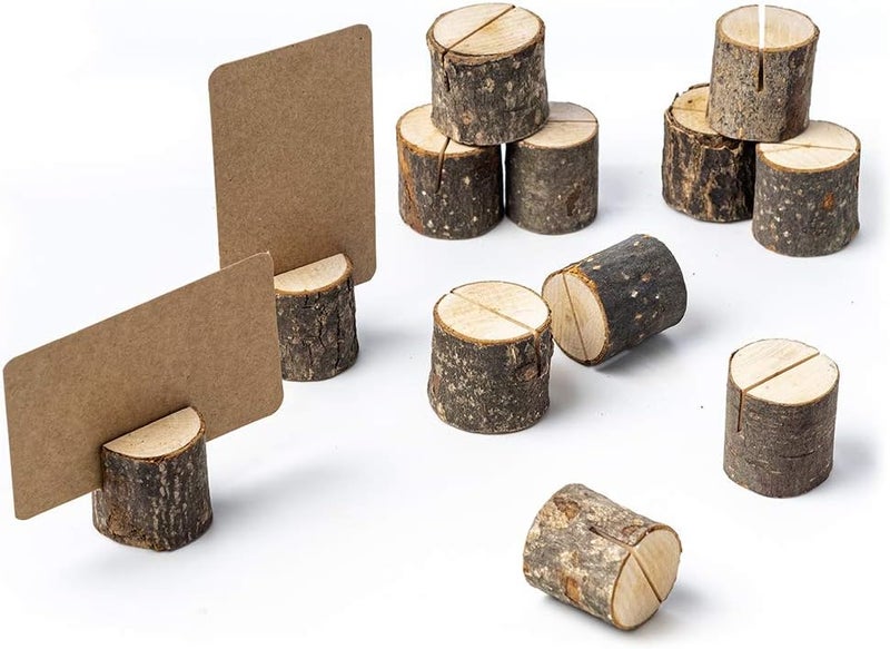 Jofefe 12Pcs Mini Wood Place Card Holders and 24Pcs Kraft Place Cards, Rustic Table Number Holders, Food Labels for Party Buffet, Name Card Photo Picture Holders for Harvest Fall Thanksgiving Wedding Birthday Party - Image 2