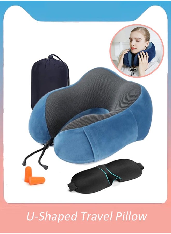 Generic U-Shaped Neck Pillow, Removable Washable  Memory Foam Pillow, Head Rest Neck Support, Travel Pillow, Portable Pillow forith Portable Storage Bag, Sleep Mask and Earplugs for Airplane, Car, Train, Bus and Home Use  - Image 1