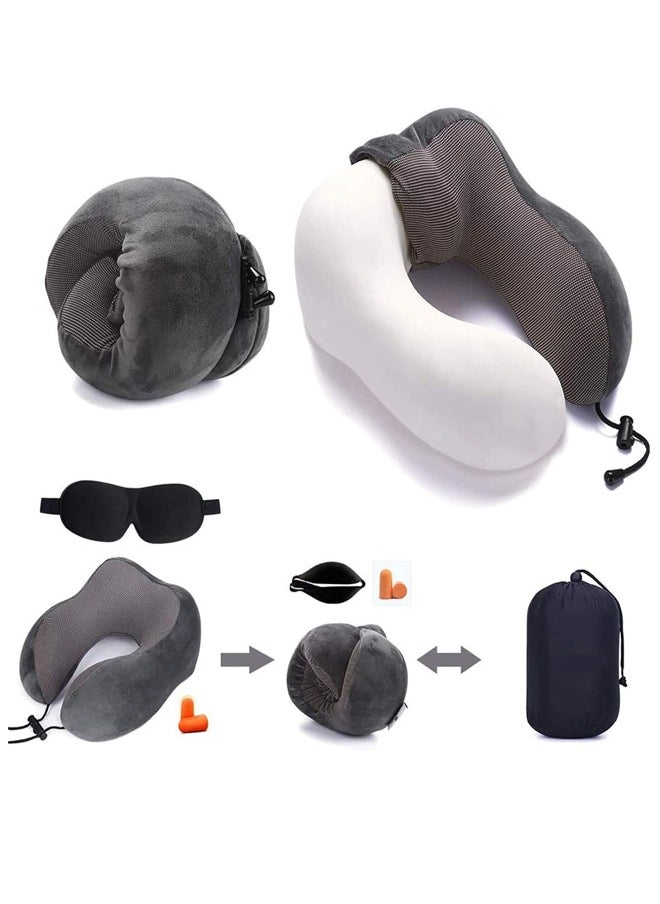 Generic U-Shaped Neck Pillow, Removable Washable  Memory Foam Pillow, Head Rest Neck Support, Travel Pillow, Portable Pillow forith Portable Storage Bag, Sleep Mask and Earplugs for Airplane, Car, Train, Bus and Home Use  - Image 3