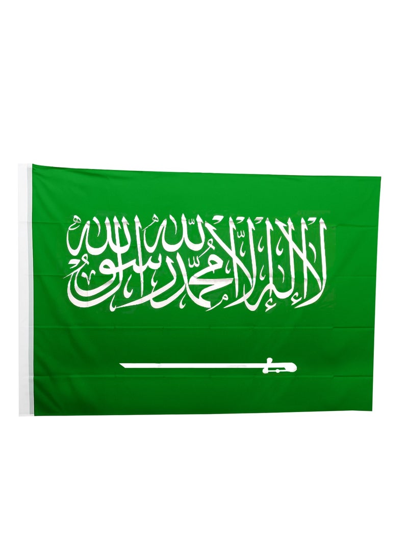 اي جي سي علم المملكة العربية السعودية - قماش بوليستر أخضر مع نقش عربي أبيض وسيف - طباعة على الوجهين، مقاوم للبهتان، حواف متينة، للاستخدام الداخلي والخارجي (300 سم × 140 سم) - Image 1